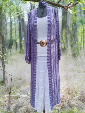 Purple Mesh Long Crochet Boho Sweater NWT M/L
